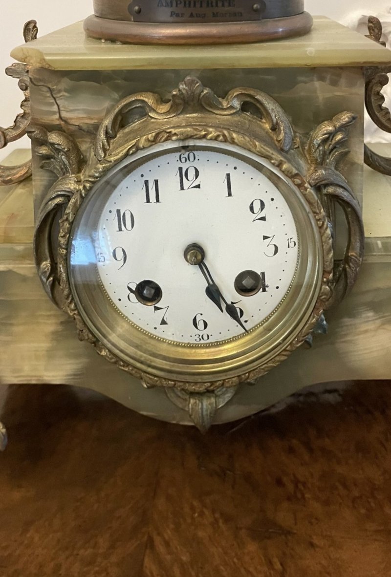 Antique French Onyx and Spelter Clock depicting Amphitrite after Auguste Moreau - Image 7